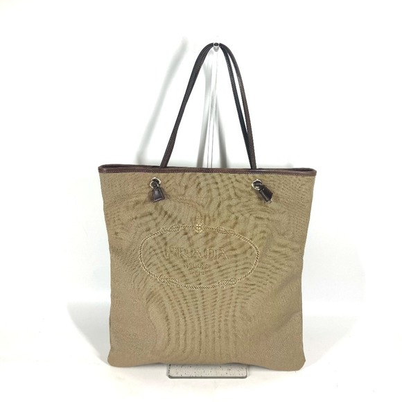 PRADA Prada vertical tote bag, shoulder logo, canvas, leather, women's, beige - Picture 1 of 10